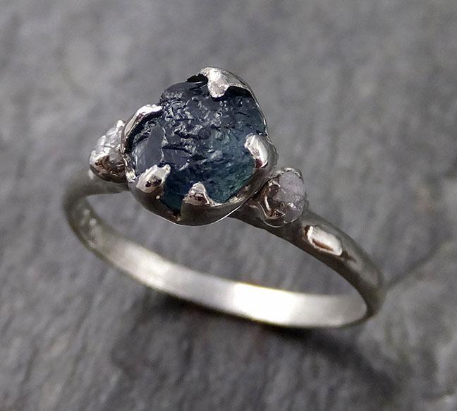 Raw Montana Sapphire Diamond White Gold Engagement Ring Wedding Ring Custom One Of a Kind Gemstone Multi stone Ring 1158 - by Angeline