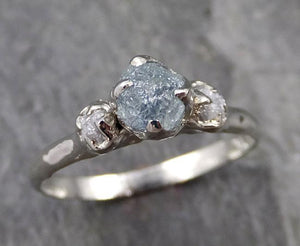 Raw Montana Sapphire Diamond White Gold Engagement Ring Wedding Ring Custom One Of a Kind Gemstone Multi stone Ring 1159 - by Angeline