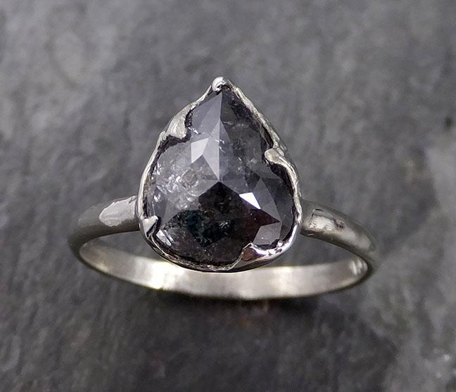 Fancy cut salt and pepper Diamond Solitaire Engagement 14k White Gold Wedding Ring byAngeline 1161_cr_