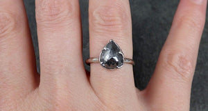 Fancy cut salt and pepper Diamond Solitaire Engagement 14k White Gold Wedding Ring byAngeline 1161_cr_