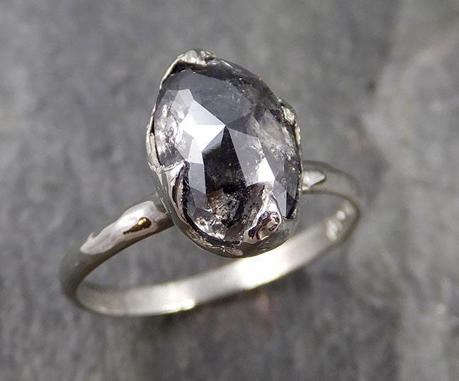 Fancy cut salt and pepper Diamond Solitaire Engagement 14k White Gold Wedding Ring byAngeline 1162 - by Angeline
