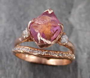 Sapphire Partially Faceted Multi stone Rough Diamond 14k rose Gold Engagement Ring Wedding Ring Custom One Of a Kind Gemstone Ring 1164 - by Angeline