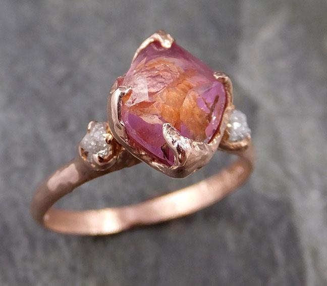 Sapphire Partially Faceted Multi stone Rough Diamond 14k rose Gold Engagement Ring Wedding Ring Custom One Of a Kind Gemstone Ring 1164 - by Angeline