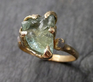 Raw Uncut Aquamarine Diamond yellow Gold Engagement Ring Multi stone Wedding 14k Ring Custom One Of a Kind Gemstone Bespoke Three stone Ring byAngeline 1165 - by Angeline