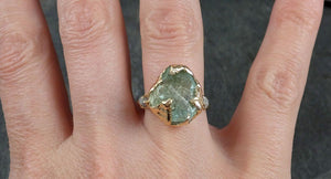 Raw Uncut Aquamarine Diamond yellow Gold Engagement Ring Multi stone Wedding 14k Ring Custom One Of a Kind Gemstone Bespoke Three stone Ring byAngeline 1166 - by Angeline