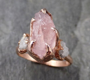 Morganite Diamond Raw Uncut rose 14k Gold Engagement Ring Multi stone Wedding Ring Custom One Of a Kind Gemstone Bespoke byAngeline 1167 - by Angeline