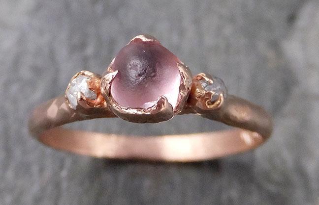 Raw Sapphire Diamond Rose Gold Engagement Ring Wedding Ring Custom One Of a Kind Gemstone Multi stone Ring 1169 - by Angeline