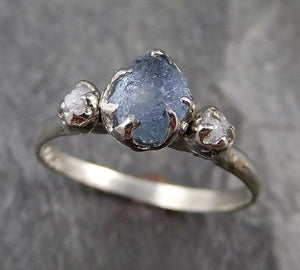 Raw Sapphire Diamond White Gold Engagement Ring blue Multi stone Wedding Ring Custom Gemstone Ring Three stone Ring byAngeline 1173 - by Angeline