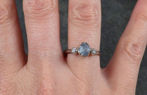 Raw Sapphire Diamond White Gold Engagement Ring blue Multi stone Wedding Ring Custom Gemstone Ring Three stone Ring byAngeline 1173 - by Angeline