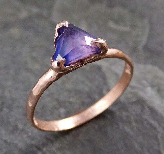 ultraviolet Sapphire Partially Faceted Raw Solitaire 14k Rose Gold Engagement Ring Wedding Ring Custom One Of a Kind Gemstone Ring 1175 - by Angeline