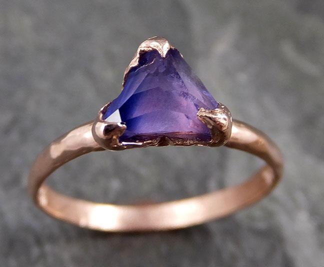 ultraviolet Sapphire Partially Faceted Raw Solitaire 14k Rose Gold Engagement Ring Wedding Ring Custom One Of a Kind Gemstone Ring 1175 - by Angeline