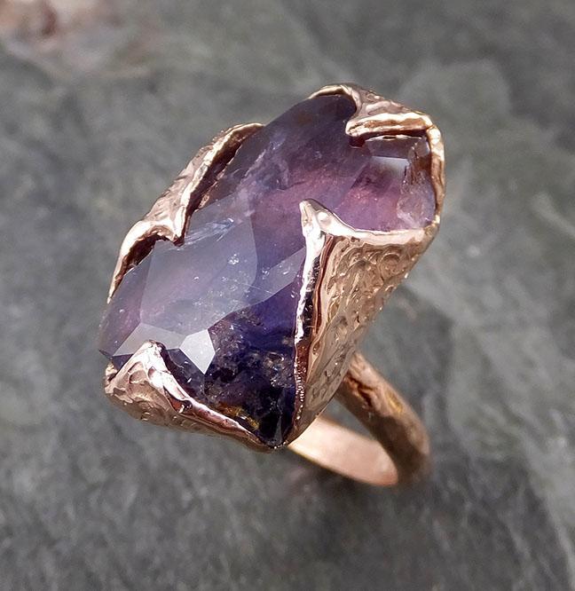 Partially Faceted Sapphire Solitaire 14k rose Gold Engagement Ring Wedding Ring Custom One Of a Kind Gemstone Ring 1176 - by Angeline