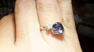 Partially faceted color change Garnet Diamond 14k white Gold Engagement Ring Wedding Ring Custom One Of a Kind Violet/purple/blue Gemstone Ring Multi stone Ring 1185 - by Angeline