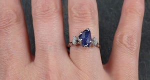 Partially faceted Sapphire Diamond 14k White Gold Engagement Ring Wedding Ring Custom blue Gemstone Ring Multi stone Ring 1186 - by Angeline