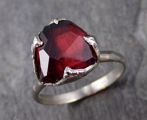 Partially faceted Natural Garnet Gemstone ring Recycled White Gold One of a kind Gemstone ring 1187 - by Angeline