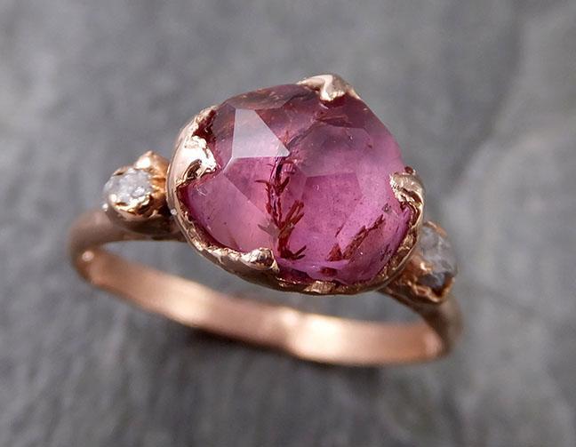 Partially Faceted Sapphire Raw Multi stone Rough Diamond 14k rose Gold Engagement Ring Wedding Ring Custom One Of a Kind Gemstone Ring 1189 - by Angeline