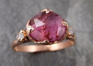 Partially Faceted Sapphire Raw Multi stone Rough Diamond 14k rose Gold Engagement Ring Wedding Ring Custom One Of a Kind Gemstone Ring 1189 - by Angeline
