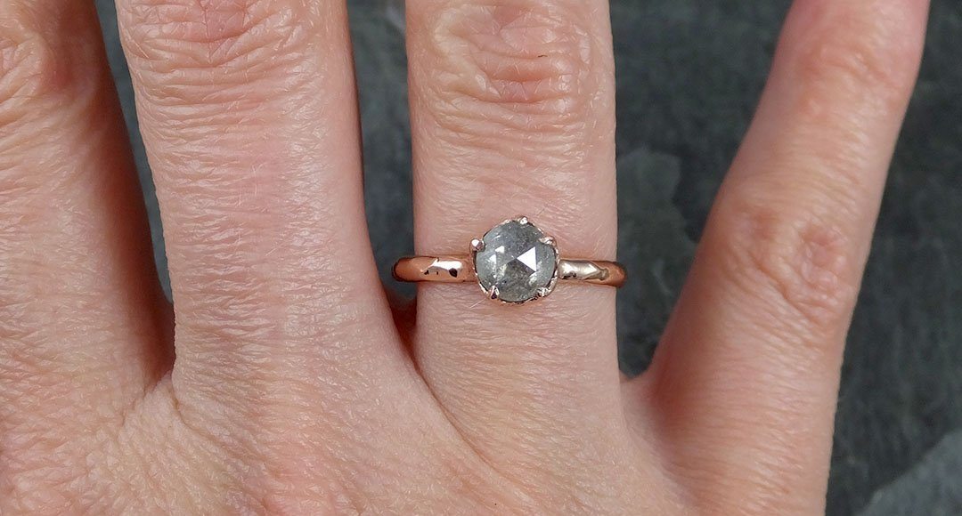 Faceted Fancy cut white Diamond Solitaire Engagement 14k Rose Gold Wedding Ring byAngeline 1191 - by Angeline
