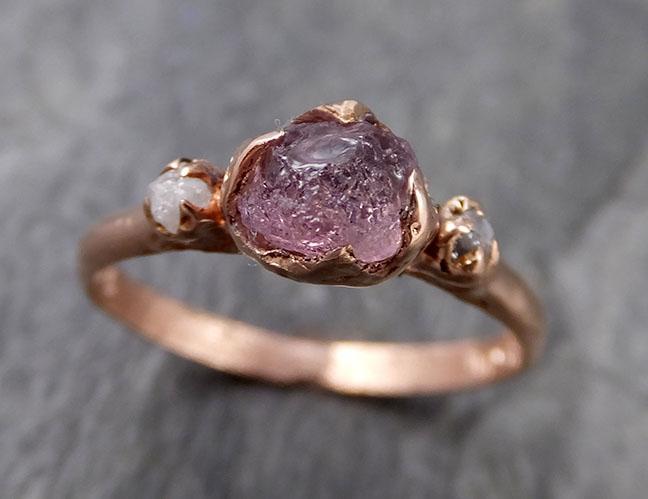 Sapphire Raw Multi stone Rough Diamond 14k rose Gold Engagement Ring Wedding Ring Custom One Of a Kind Gemstone Ring 1192 - by Angeline