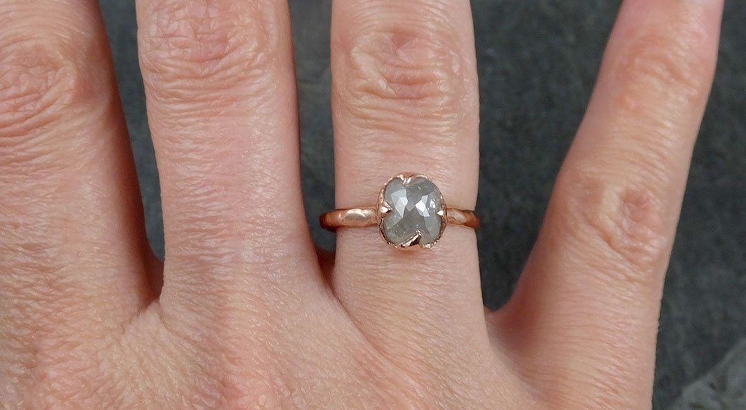 Faceted Fancy cut white Diamond Solitaire Engagement 14k Rose Gold Wedding Ring byAngeline 1194 - by Angeline