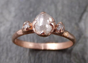 Fancy cut white Diamond Engagement 14k Rose Gold Multi stone Wedding Ring Stacking Rough Diamond Ring byAngeline 1197 - by Angeline