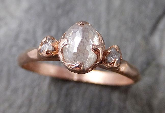 Fancy cut white Diamond Engagement 14k Rose Gold Multi stone Wedding Ring Stacking Rough Diamond Ring byAngeline 1197 - by Angeline