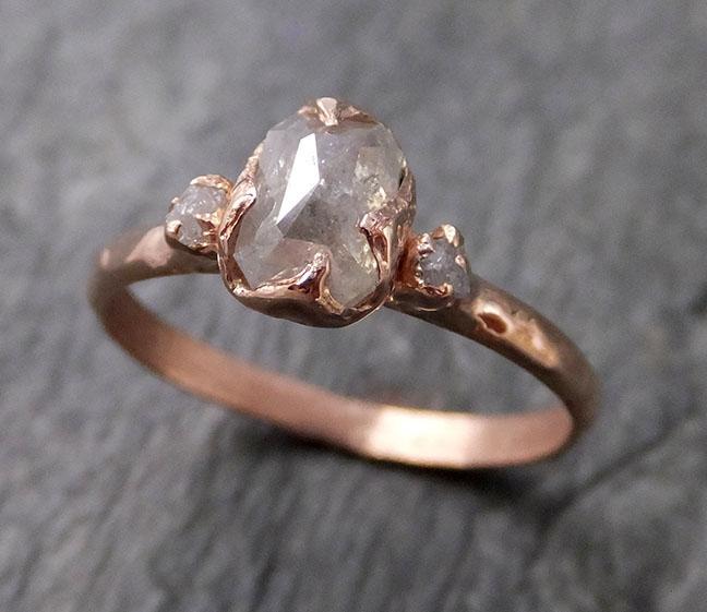 Fancy cut white Diamond Engagement 14k Rose Gold Multi stone Wedding Ring Stacking Rough Diamond Ring byAngeline 1198 - by Angeline