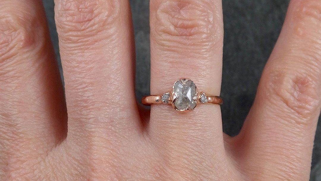 Fancy cut white Diamond Engagement 14k Rose Gold Multi stone Wedding Ring Stacking Rough Diamond Ring byAngeline 1198 - by Angeline