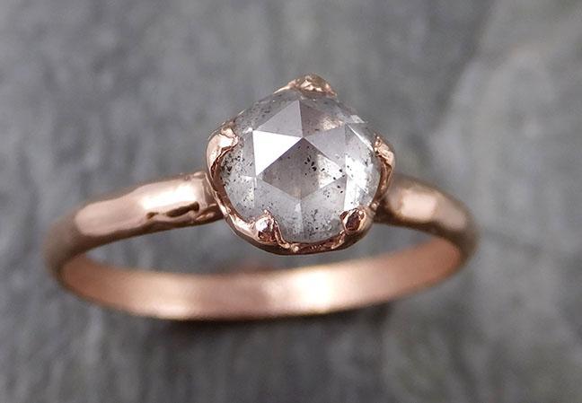 Faceted Fancy cut Salt and pepper Diamond Solitaire Engagement 14k Rose Gold Wedding Ring byAngeline 1199 - by Angeline