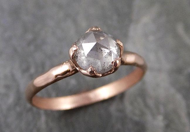 Faceted Fancy cut Salt and pepper Diamond Solitaire Engagement 14k Rose Gold Wedding Ring byAngeline 1199 - by Angeline