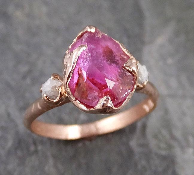 Partially Faceted Sapphire Raw Multi stone Rough Diamond 14k rose Gold Engagement Ring Wedding Ring Custom One Of a Kind Gemstone Ring 1202 - by Angeline