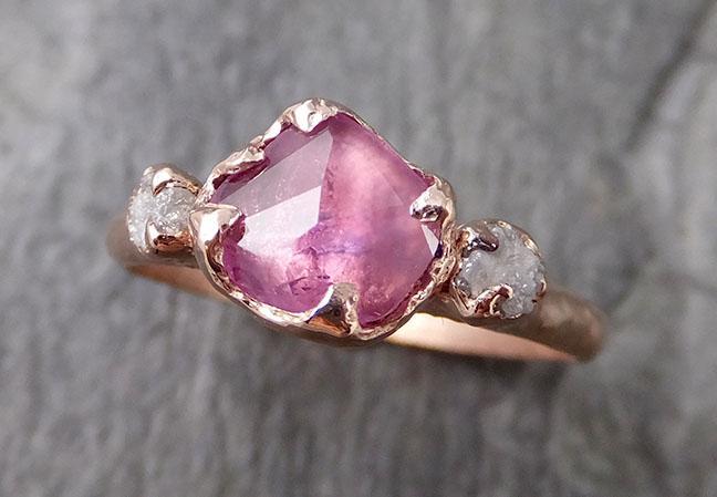Partially Faceted Sapphire Raw Multi stone Rough Diamond 14k rose Gold Engagement Ring Wedding Ring Custom One Of a Kind Gemstone Ring 1206 - by Angeline