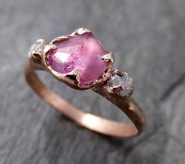 Partially Faceted Sapphire Raw Multi stone Rough Diamond 14k rose Gold Engagement Ring Wedding Ring Custom One Of a Kind Gemstone Ring 1206 - by Angeline