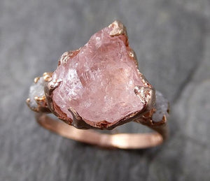 Raw Morganite Diamond Rose Gold Engagement Ring Multi stone Wedding Ring Custom Gemstone Ring Bespoke 14k Pink Conflict Free by Angeline 1209 - by Angeline