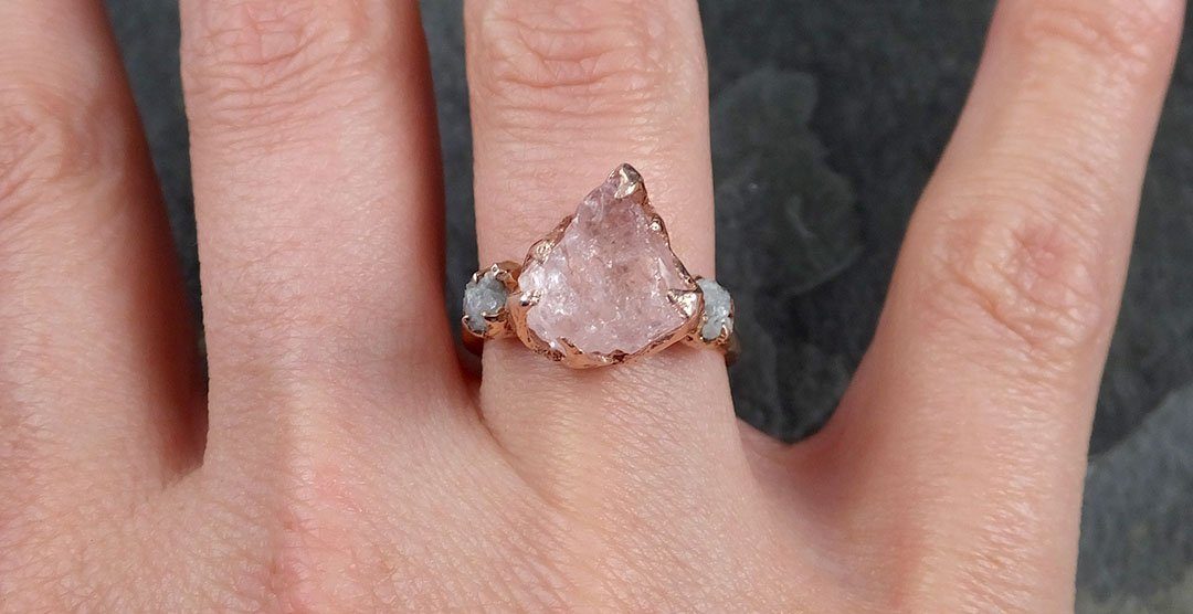 Raw Morganite Diamond Rose Gold Engagement Ring Multi stone Wedding Ring Custom Gemstone Ring Bespoke 14k Pink Conflict Free by Angeline C1209