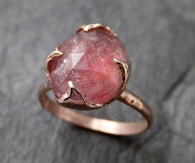 Fancy cut Pink Tourmaline Rose Gold Ring Gemstone Solitaire recycled 14k statement cocktail statement 1210 - by Angeline