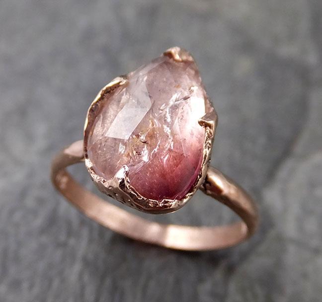 Fancy cut Pink Tourmaline Rose Gold Ring Gemstone Solitaire recycled 14k statement cocktail statement 1211 - by Angeline