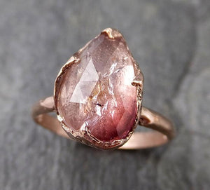 Fancy cut Pink Tourmaline Rose Gold Ring Gemstone Solitaire recycled 14k statement cocktail statement 1211 - by Angeline
