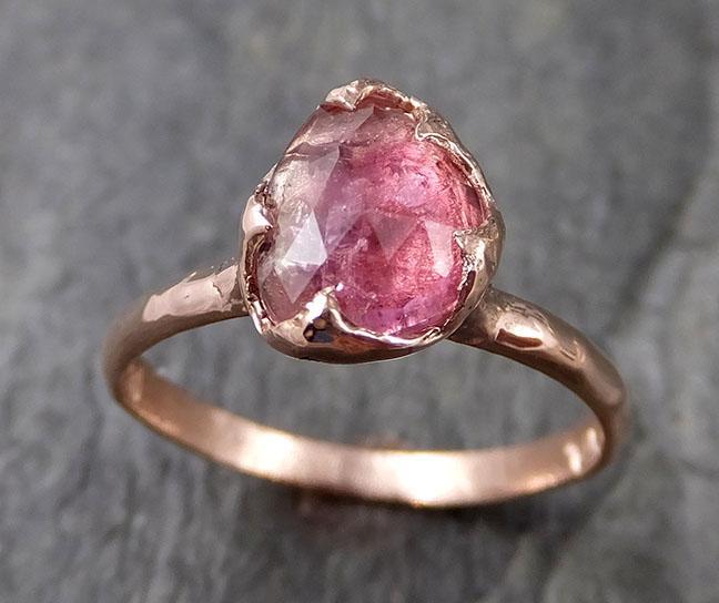 Fancy cut Pink Tourmaline Rose Gold Ring Gemstone Solitaire recycled 14k statement cocktail statement 1212 - by Angeline