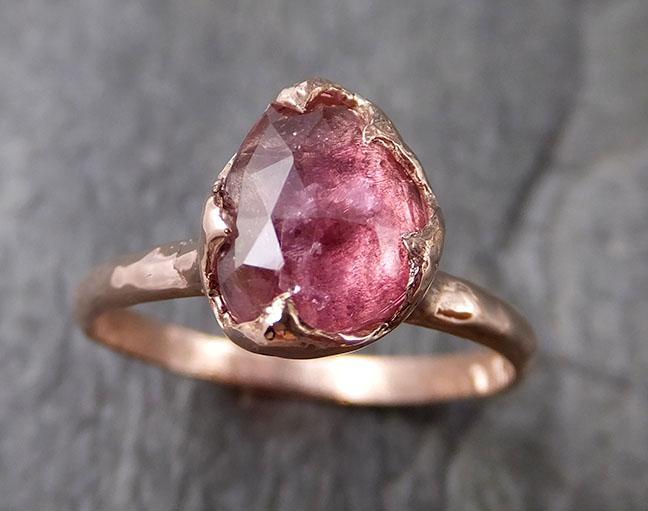 Fancy cut Pink Tourmaline Rose Gold Ring Gemstone Solitaire recycled 14k statement cocktail statement 1212 - by Angeline