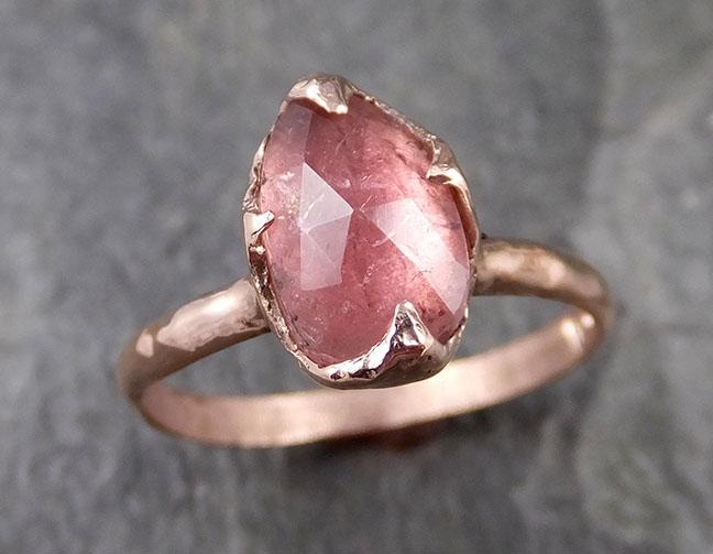 Fancy cut Pink Tourmaline Rose Gold Ring Gemstone Solitaire recycled 14k statement cocktail statement 1213 - by Angeline