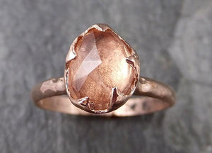 Fancy cut peach / champagne Tourmaline Rose Gold Ring Gemstone Solitaire recycled 14k statement cocktail statement 1214 - by Angeline