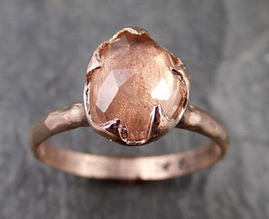 Fancy cut peach / champagne Tourmaline Rose Gold Ring Gemstone Solitaire recycled 14k statement cocktail statement 1214 - by Angeline