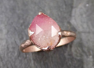 Fancy cut pink Tourmaline Rose Gold Ring Gemstone Solitaire recycled 14k statement cocktail statement 1215 - by Angeline