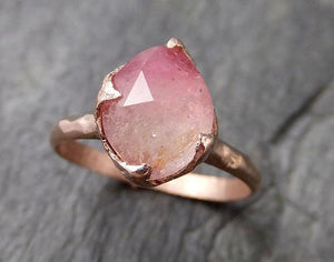 Fancy cut pink Tourmaline Rose Gold Ring Gemstone Solitaire recycled 14k statement cocktail statement 1215 - by Angeline