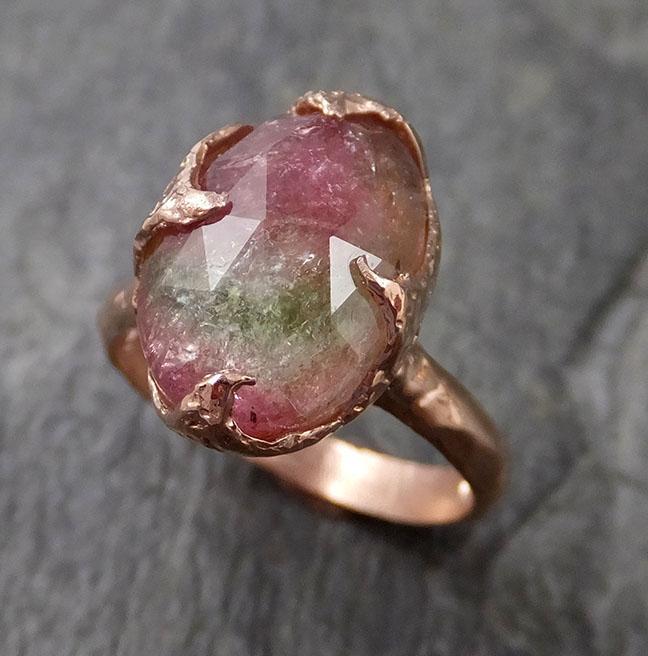 Fancy cut pink Tourmaline Rose Gold Ring Gemstone Solitaire recycled 14k statement cocktail statement 1216 - by Angeline