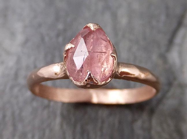 Fancy cut Pink Tourmaline Rose Gold Ring Gemstone Solitaire recycled 14k statement cocktail statement 1217 - by Angeline