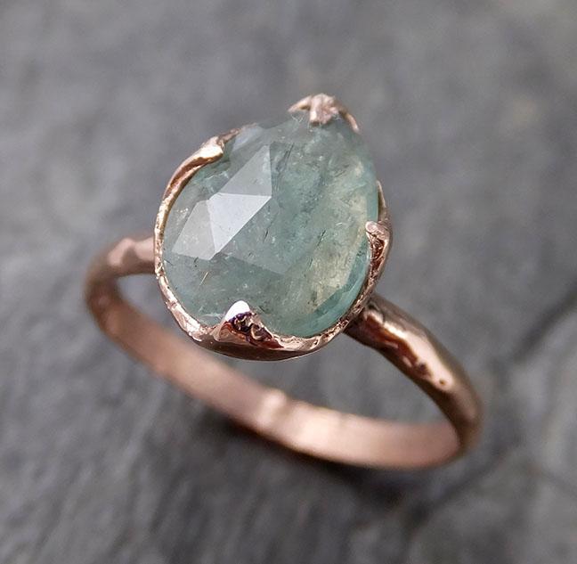 Fancy cut Green Tourmaline Rose Gold Ring Gemstone Solitaire recycled 14k statement cocktail statement 1218 - by Angeline