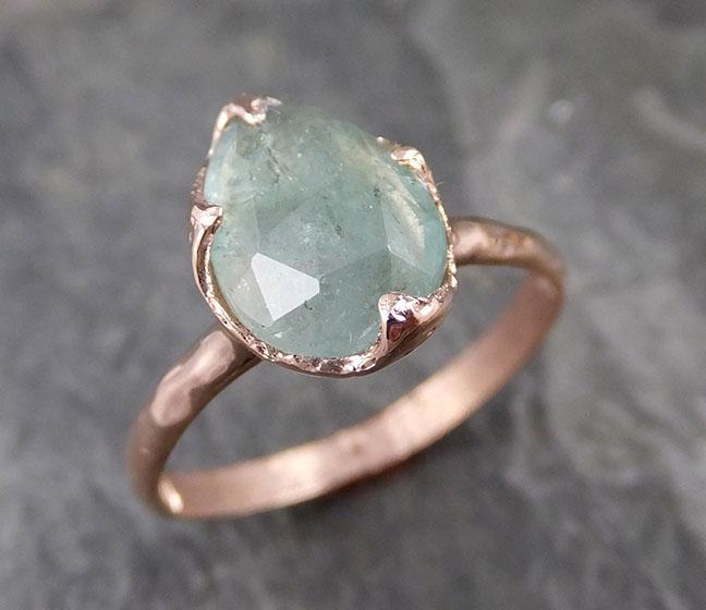 Fancy cut Green Tourmaline Rose Gold Ring Gemstone Solitaire recycled 14k statement cocktail statement 1218 - by Angeline