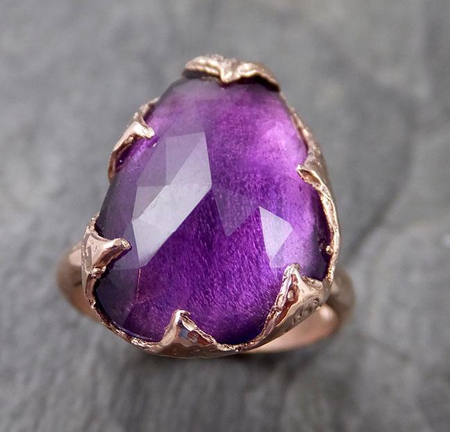 Fancy cut Amethyst Rose Gold Ring Gemstone Solitaire recycled 14k statement cocktail statement 1219 - by Angeline